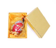 Swaroski Taşlı Yumurta Üzerinde Duran Tavus Kuşu Mücevher/Takı Kutusu - Kırmızı