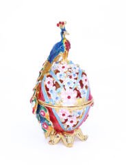 Swaroski Taşlı Yumurta Üzerinde Duran Tavus Kuşu Mücevher/Takı Kutusu - Kırmızı