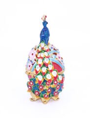 Swaroski Taşlı Yumurta Üzerinde Duran Tavus Kuşu Mücevher/Takı Kutusu - Kırmızı