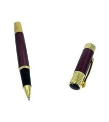 Lüks Metal Roller / Tükenmez Kalem - Bordo & Altın Sarısı Detaylı, Özel Hediyelik Kutulu Prestij Kalem