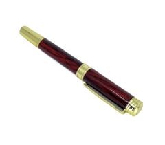 Özel Kutulu Lüks Metal Roller & Tükenmez Kalem - Bordo Ahşap Desenli Altın Detaylı Hediyelik Kalem