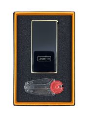Lighter Klasik Metal Gazlı Çakmak – Altın & Siyah Tasarım Taşlı Çakmak, Yedek Çakmak Taşı ve Özel Hediyelik Kutulu