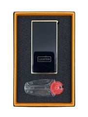 Lighter Klasik Metal Gazlı Çakmak – Altın & Siyah Tasarım Taşlı Çakmak, Yedek Taşı ve Özel Hediyelik Kutulu
