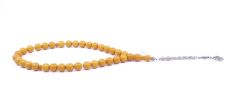 Küre Kesim Sıkma Kehribar Tesbih - Sarı10,5 x 10,5 mm