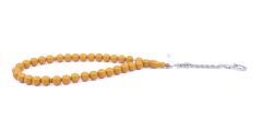 Küre Kesim Sıkma Kehribar Tesbih - Sarı 10,5 x 10,5 mm B