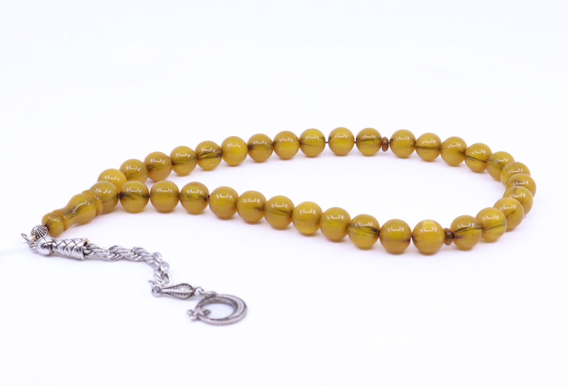 Küre Kesim Sıkma Kehribar Tesbih - Sarı 10,5 x 10,5 mm