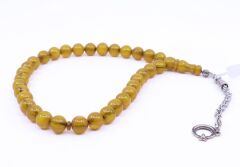 Küre Kesim Sıkma Kehribar Tesbih - Sarı 10,5 x 10,5 mm