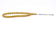 Küre Kesim Sıkma Kehribar Tesbih - Sarı 10,5 x 10,5 mm