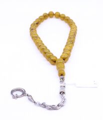 Küre Kesim Sıkma Kehribar Tesbih - Sarı 10,5 x 10,5 mm