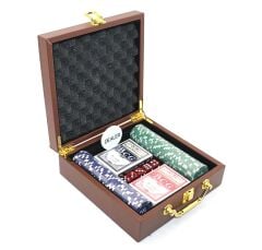 Deri Çantalı Poker Seti 100 Parça Chip ve 2 İskambil Kağıdı Destesi