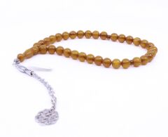 Küre Kesim Sıkma Kehribar Tesbih - Sarı Gölgeli 9 x 9 mm