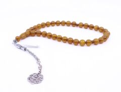 Küre Kesim Sıkma Kehribar Tesbih - Sarı Gölgeli 9 x 9 mm