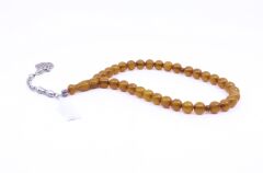 Küre Kesim Sıkma Kehribar Tesbih - Sarı Gölgeli 9 x 9 mm