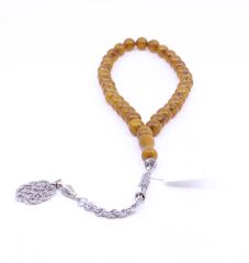 Küre Kesim Sıkma Kehribar Tesbih - Sarı Gölgeli 9 x 9 mm