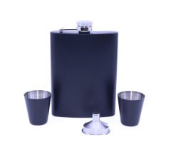 Paslanmaz Çelik İki Shot Bardaklı Matara Seti - Siyah