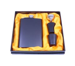 Paslanmaz Çelik İki Shot Bardaklı Matara Seti - Siyah