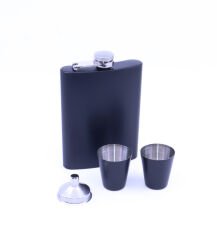 Paslanmaz Çelik İki Shot Bardaklı Matara Seti - Siyah