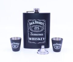 J&D Paslanmaz Çelik İki Shot Bardaklı Matara Seti - Siyah