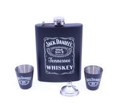 J&D Paslanmaz Çelik İki Shot Bardaklı Matara Seti - Siyah