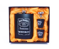 J&D Paslanmaz Çelik İki Shot Bardaklı Matara Seti - Siyah