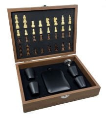 Lüks Ahşap Kutulu Mataralı Satranç Takımı Seti – 7 Parça Hediyelik Set