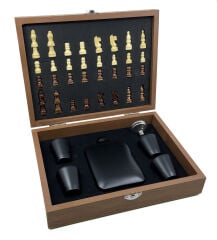 Lüks Ahşap Kutulu Mataralı Satranç Takımı Seti – 7 Parça Hediyelik Set