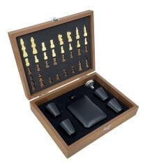 Lüks Ahşap Kutulu Mataralı Satranç Takımı Seti – 7 Parça Hediyelik Set