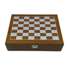 Lüks Ahşap Kutulu Mataralı Satranç Takımı Seti – 7 Parça Hediyelik Set