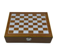 Lüks Ahşap Kutulu Mataralı Satranç Takımı Seti – 7 Parça Hediyelik Set