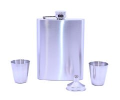 Paslanmaz Çelik İki Shot Bardaklı Matara Seti - Mat Krom