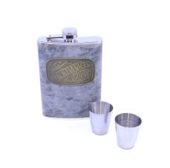 J&D Paslanmaz Çelik İki Shot Bardaklı Matara Seti - Gri