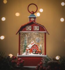 Kırmızı Ev Işıklı ve Müzikli Kar Küresi