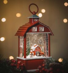 Kırmızı Ev Işıklı ve Müzikli Kar Küresi