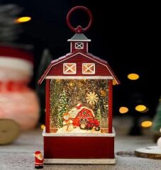 Kırmızı Ev Işıklı ve Müzikli Kar Küresi
