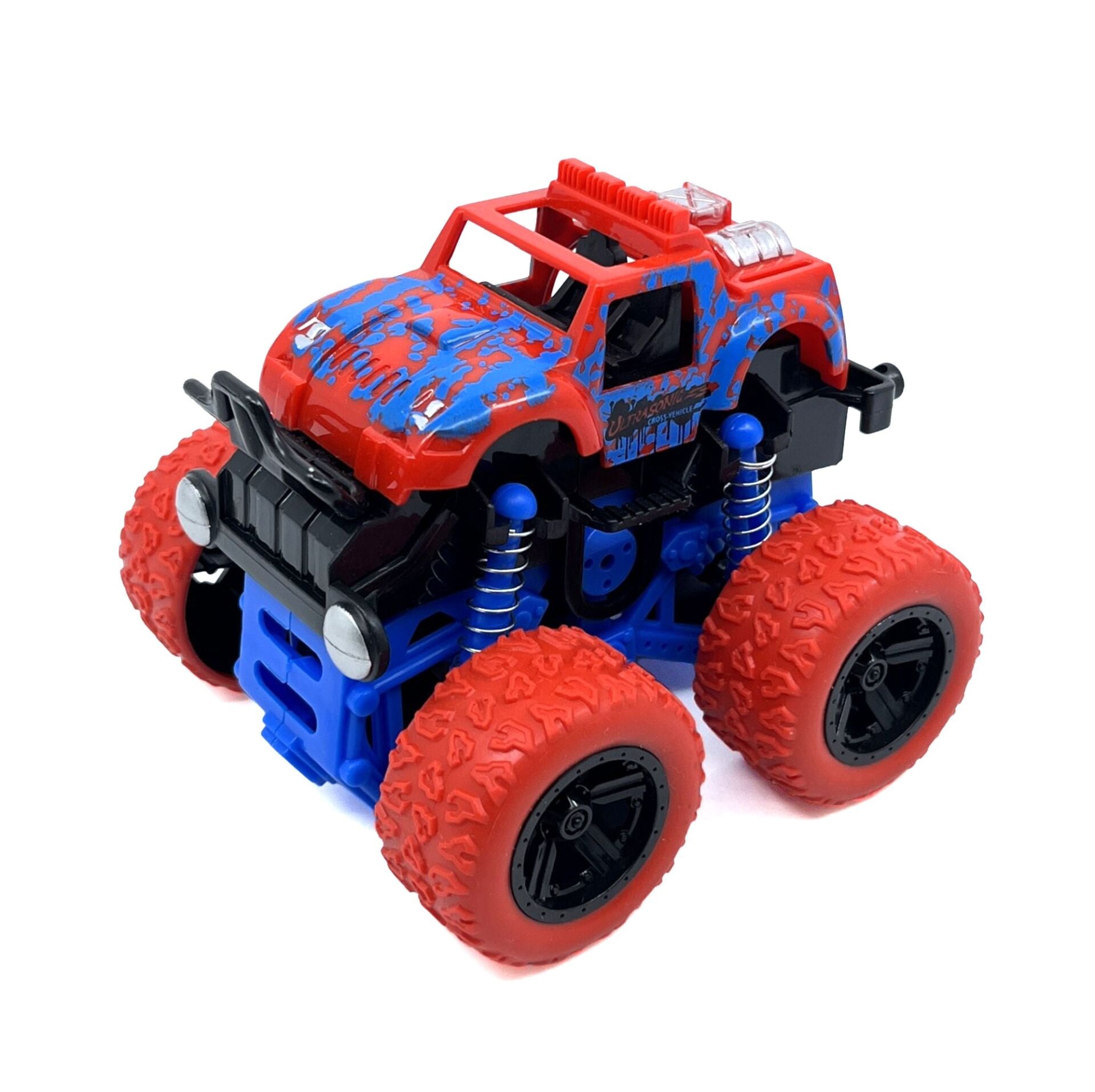 Kırmızı Mavi Dev Tekerlekli Oyuncak Canavar Kamyon - Süspansiyonlu Monster Truck Off-Road Araba