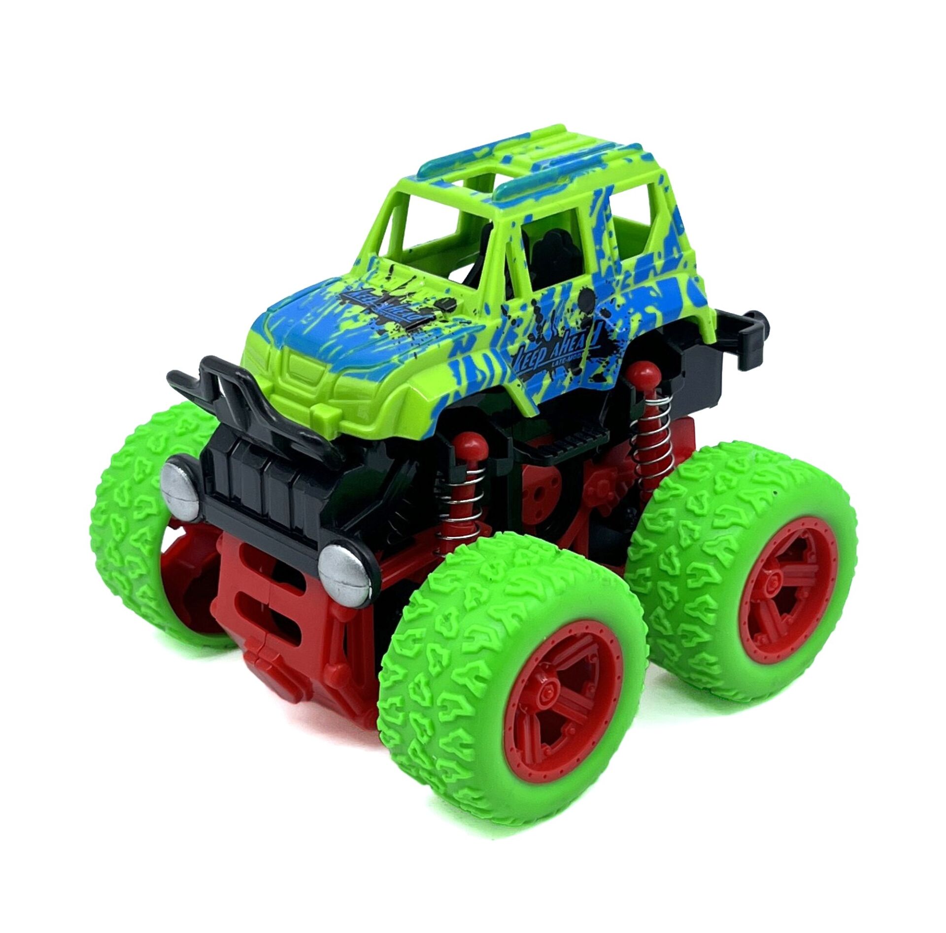 Yeşil Mavi Dev Tekerlekli Oyuncak Canavar Kamyon - Süspansiyonlu Monster Truck Off-Road Araba
