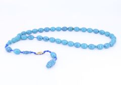 Arpa Kesim Sıkma Kehribar Tesbih - Petrol Mavisi 8,5 x 11,5 mm