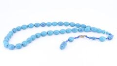 Arpa Kesim Sıkma Kehribar Tesbih - Petrol Mavisi 8,5 x 11,5 mm