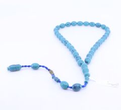 Arpa Kesim Sıkma Kehribar Tesbih - Petrol Mavisi 8,5 x 11,5 mm