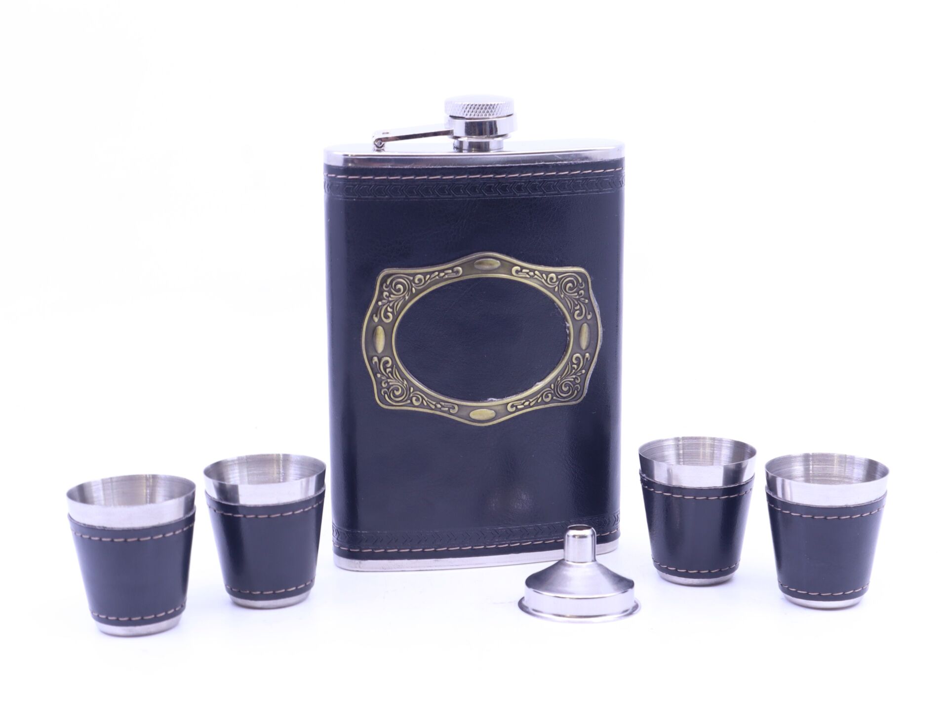 Paslanmaz Çelik Matara Dörtlü Shot Bardağı Set - Siyah