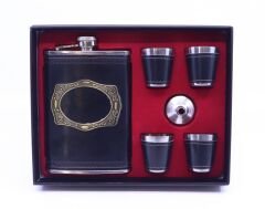 Paslanmaz Çelik Matara Dörtlü Shot Bardağı Set - Siyah