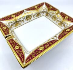 Jemar Vintage Barok Desen Seramik Puro Küllüğü – Altın Yaldızlı Çift Yuvalı Puro Küllüğü