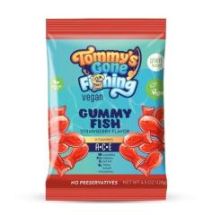 Tommy’s Gone Fishing Bitki Bazlı Çilekli Gummy Fish – Sağlıklı ve Lezzetli Vegan Atıştırmalık 128 g (3 ADET)