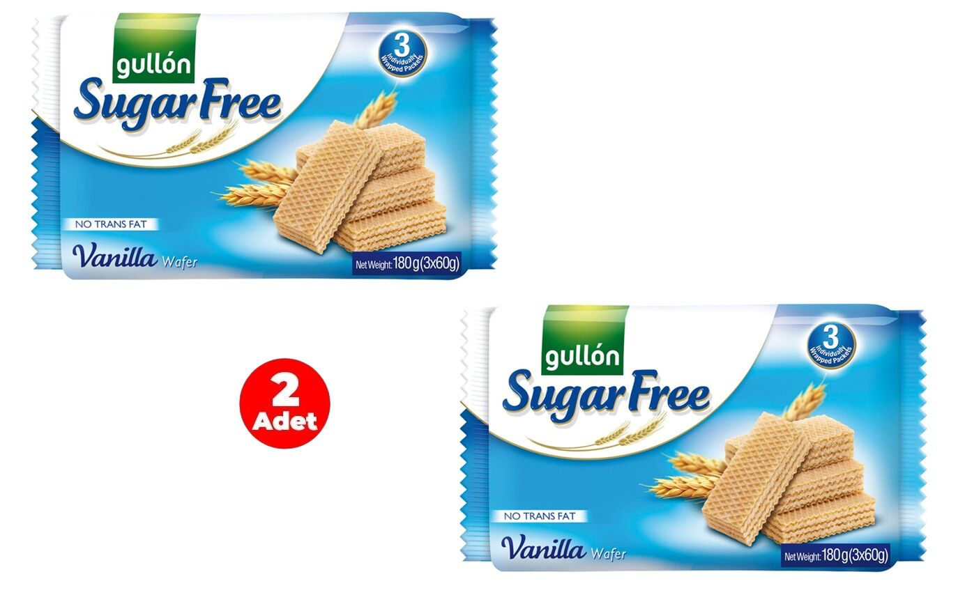 Gullon Vanilya Aromalı Krema Dolgulu Şekersiz Gofret - Sugar Free Wafer 180 gr (2 Adet)