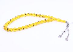 Küre Kesim Fosilli Sıkma Kehribar Tesbih Tuğra Püskül 9,5 x 9,5 mm