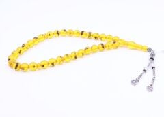 Küre Kesim Fosilli Sıkma Kehribar Tesbih Tuğra Püskül 9,5 x 9,5 mm