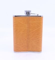 Turuncu Deri Kaplama Cep Matarası/Flask 8 OZ