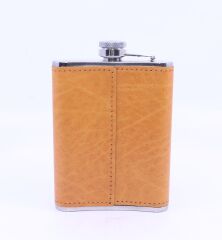 Turuncu Deri Kaplama Cep Matarası/Flask 8 OZ