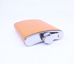 Turuncu Deri Kaplama Cep Matarası/Flask 8 OZ
