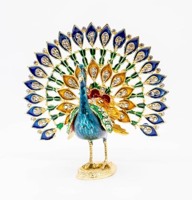 Swarovski Taşlı Mavi Tavuskuşu Figürlü Mücevher-Takı Kutusu